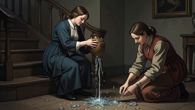 The Broken Vase from "Hallowe'en Party". The Broken Vase A Witness on the Landing Elizabeth Whittaker leaves the hot Snapdragon room and sees Rowena Drake on the stairs holding a heavy vase.