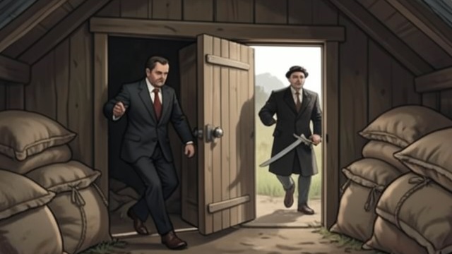 A Hideout Compromised from "You Only Live Twice". A Hideout Compromised Near discovery Bond hides in the gardener’s shed, but Blofeld notices that its door has been left open and searches inside.
