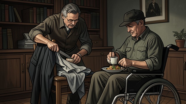 Care in the Morning from "Once Upon a Time in Hollywood". Care in the Morning A practiced routine Squeaky helps George dress, prepares his breakfast, makes his Postum, and cuts his food into manageable pieces.