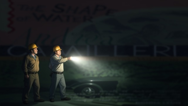 Witnesses in the Dark from "The Shape of Water". Witnesses in the Dark Observed Arrival Workers see a car arrive from an impossible direction and stop by a bush.