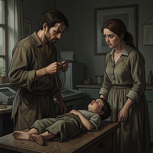 Saro’s Family and the Reward from "The Shape of Water". Saro’s poverty and care for his sick son shape his response to the necklace and turn a risky find into a possibility of escape.