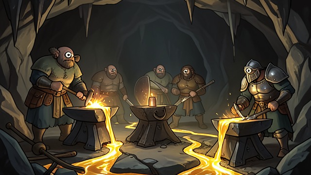 The Cyclopean Forge from "Aeneid". The Cyclopean Forge Labor Vulcan’s workers abandon ordinary divine equipment and begin a special commission for Aeneas.