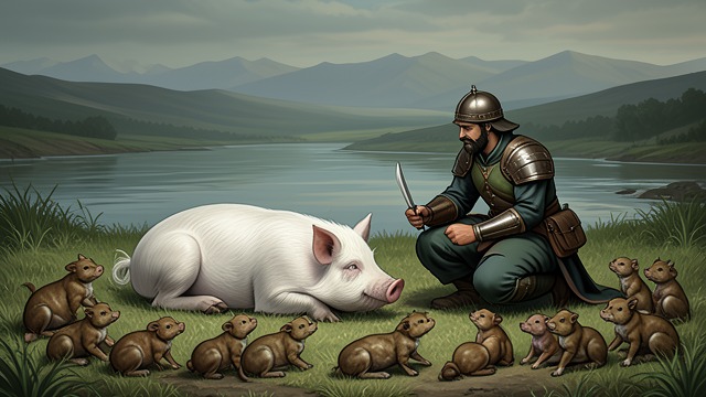 The White Sow from "Aeneid". The White Sow Confirmation Aeneas finds the white sow and thirty young described by Helenus and the Tiber’s prophecy.