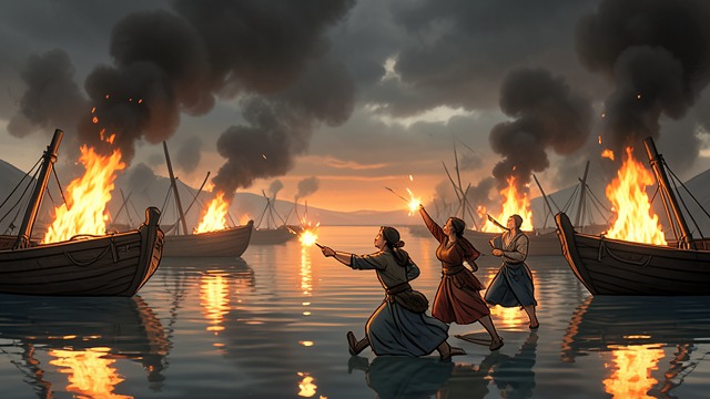The Fleet Burns from "Aeneid". The Fleet Burns Incitement The women throw brands from the altar fires into the ships.