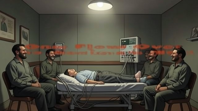 病房权力格局的变化,《飞越疯人院》中的场景。权威削弱 控制受损 病友们目睹麦克墨菲经受了反复的电休克治疗并返回病房后,拉契特护士长的权威变得更难施行。他的存在持续鼓励着病友们参与活动、开怀大笑。 胜利并不简单 病房发生了变化,病友们开始离开或转院,但麦克墨菲接受脑叶切除术证明,精神病院仍能摧毁一个人。酋长布罗姆登选择离开,而不愿接受病房新的现状。