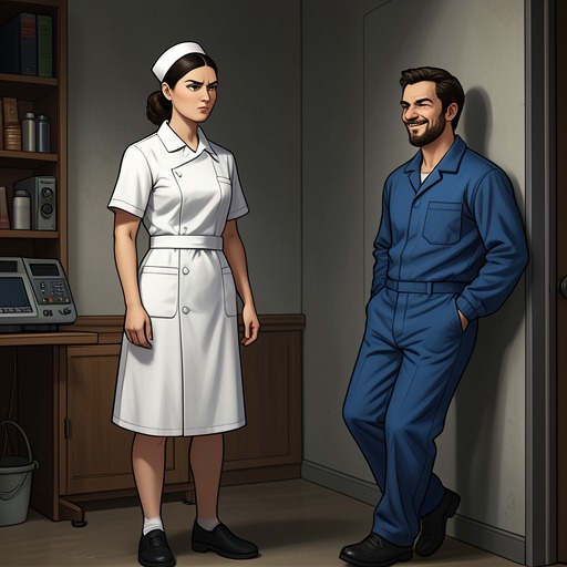 Nurse Ratched and McMurphy from "One Flew Over the Cuckoo's Nest". This conflict thread traces the contest between Ratched's controlled system and McMurphy's increasingly consequential resistance.