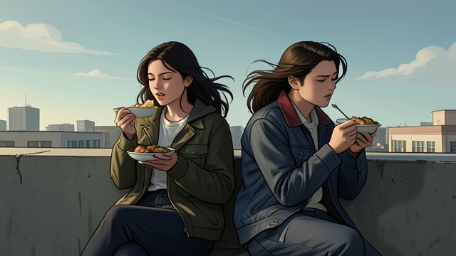 Rooftop Intimacy from "Another". Two Students Apart Ordinary Questions Koichi Sakakibara and Mei Misaki discuss food, art, books, and family while eating on the school roof.