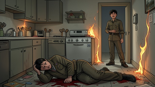 The Caretaker Murder from "Another". Violence in the Kitchen A Hidden Attack Koichi Sakakibara finds Manabu Maejima wounded and discovers Kensaku Numata dead in the burning kitchen.