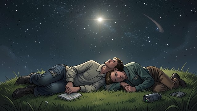 The Last Shared Sky from "Turtles All the Way Down". The Last Shared Sky A final lesson in scale Aza Holmes lies beside Davis Pickett and considers the distances between Polaris and Jupiter.