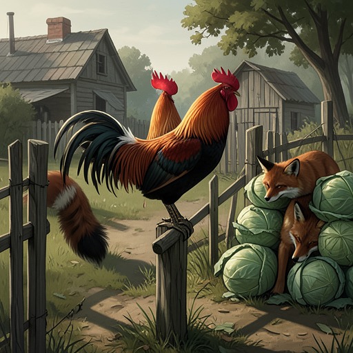 The Rooster and the Fox from "The Canterbury Tales". This flow follows Chanticleer from prophetic dream through flattering capture to escape, presenting vigilance as the correction of vanity.