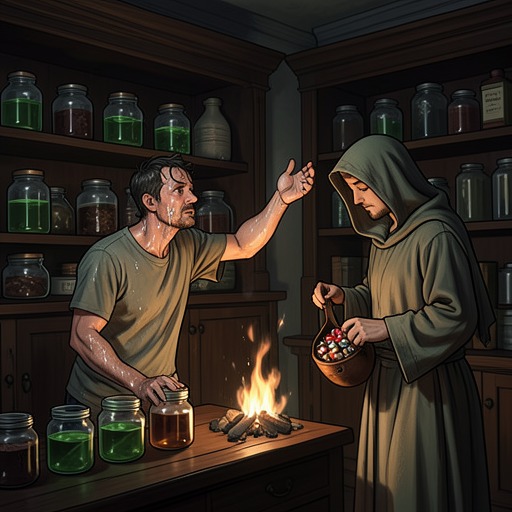 The Canon’s Fraudulent Science from "The Canterbury Tales". This flow traces how the Canon’s promise of alchemical mastery converts the Canon’s Priest’s trust into financial ruin.
