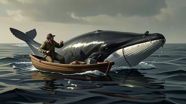 The Era of Close Pursuit from "The Whale". Whale and Hunter Face to Face A dangerous encounter Whalers pursue animals from small boats, bringing human bodies close to the whale’s weapons and power.