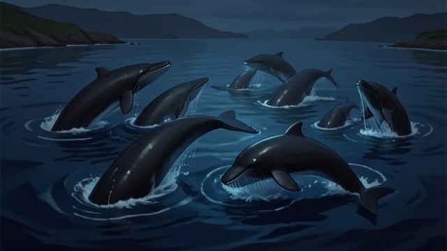 Whales in the Bay from "The Whale". A Collective Presence The feeding spectacle Hoare watches large groups of humpbacks feeding together in the Gulf of Maine.