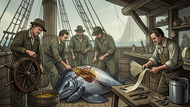 A Fortune in Oil from "The Whale". The Whaling Economy Industry at home Shipboard processing, candle making, and related trades turn whale products into wealth.