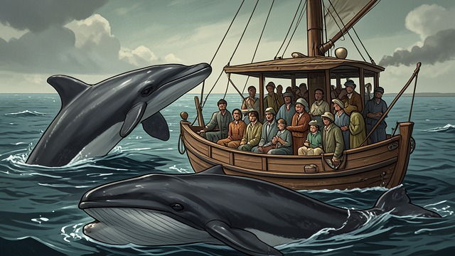 The Whale’s Domain from "The Whale". Humans as Visitors A crowded feeding ground Whales gather to feed in vast numbers, making the boat seem small and incidental.