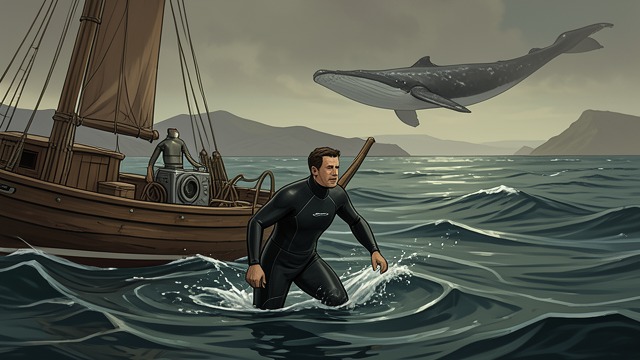 Returning to the Water from "The Whale". Trust Grows with Practice A better-prepared swimmer Hoare puts on his wetsuit and enters the water more deliberately.