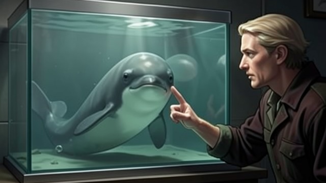 The Beluga Behind Glass from "The Whale". A Silent Meeting A face in the tank A beluga fixes Hoare with its gaze in a quiet aquarium.