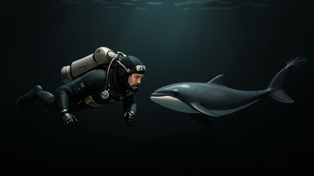 Swimming Beside a Juvenile from "The Whale". A Calmer Encounter Learning to remain Hoare returns to the water better prepared and swims near a juvenile male.