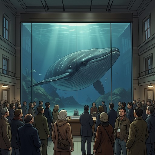 The Evolution of Whale Images from "The Whale". This flow follows the whale as it moves through captivity, museum display, industrial evidence, and living observation.