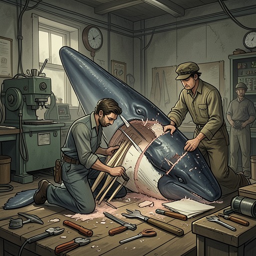The Whale’s Body and Human Industry from "The Whale". This flow traces the conversion of whale bodies into commodities and the gradual recognition that industrial use has obscured the animals themselves.