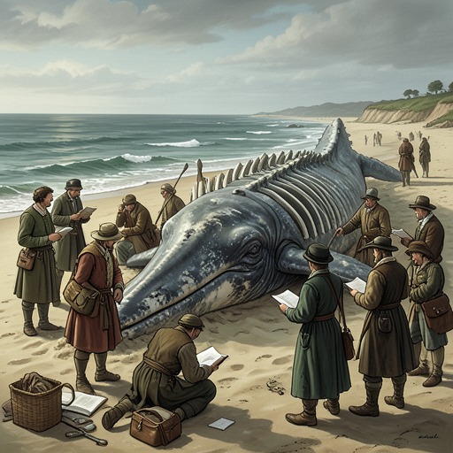 The Tunstall Whale’s Afterlife from "The Whale". This flow follows a sperm whale from its 1825 stranding through scientific study and eventual rediscovery of its scattered skeleton.