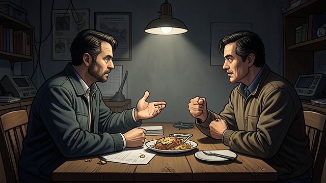 Dinner Becomes a Trial from "The Lighthouse". A Public Argument Accusations Mark Yelland confronts Nathan Oliver about questioning his staff and portraying laboratory work.