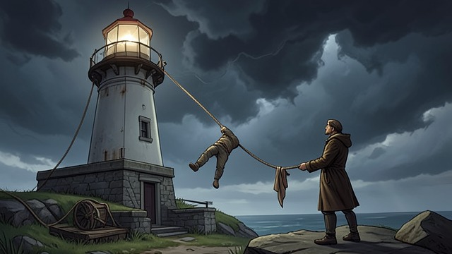 The First Body from "The Lighthouse". Shock Becomes Administration Discovery and Removal Maycroft finds Nathan Oliver hanging and helps lower the body.