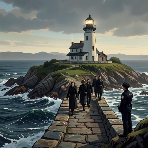 The Island’s Rules and Future from "The Lighthouse". This flow follows the practical and ideological pressures on Combe Island as a refuge, from its visitor conventions to its post-murder future.