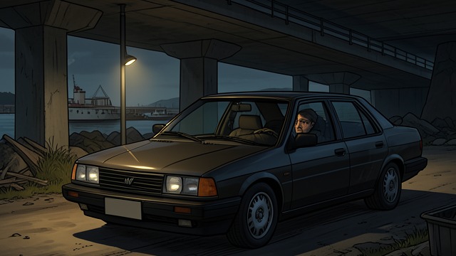 Motorway Shelter from "Crash". Motorway Shelter Halt The narrator regains partial control and stops beneath an overpass beside a breakers' yard.