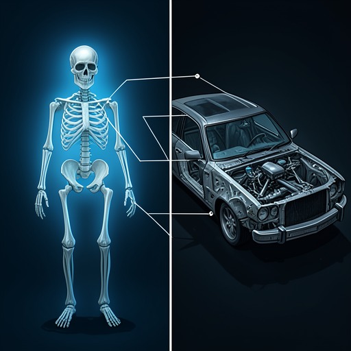 Technology and the Body from "Crash". This flow traces the novel's expanding analogy between automotive components and human anatomy.