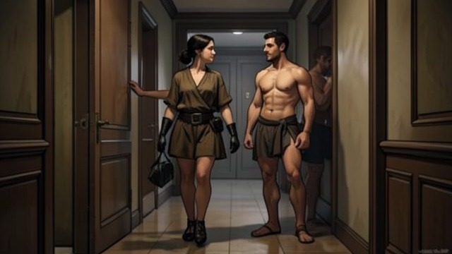 Bernard Notices the Evidence from "The Lighthouse". The Corridor Witness A compromised exit Ester leaves a guest room as Bernard arrives with her forgotten gloves. A guest appears partly undressed behind her.