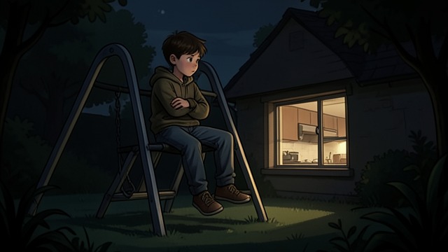 The Climbing Frame from "The Lighthouse". A Perch Above the Garden Staying outside Futh sits on his climbing frame after dark, afraid to enter the house while his father is drinking or in a bad mood.