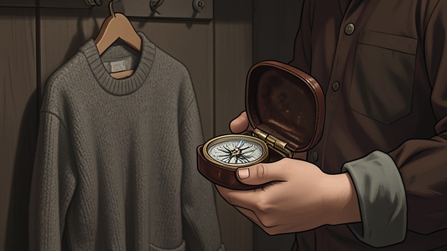 Kenny’s Given Compass from "The Lighthouse". An Object Passed On A gift from the absent friend Gloria gives Futh a compass and a jumper from Kenny’s room as she packs Kenny’s belongings.