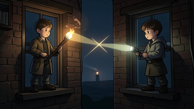 Signals Across Gardens from "The Lighthouse". A Childhood Code The torch game Futh and Kenny flash meaningless messages to each other from opposite bedroom windows.