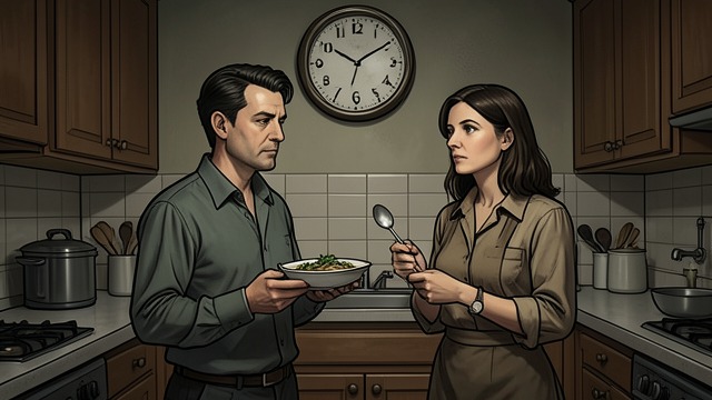A Marriage of Routines from "The Lighthouse". Shared Domestic Life Work divided Futh remembers the rota he and Angela used for housework and the familiar routines around meals and evenings.