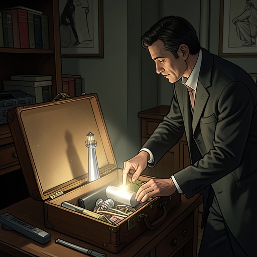 The Theft of the Lighthouse from "The Lighthouse". Ester’s attraction to the perfume case leads her to take it, while Futh’s attempt to recover it draws him into her private rooms.