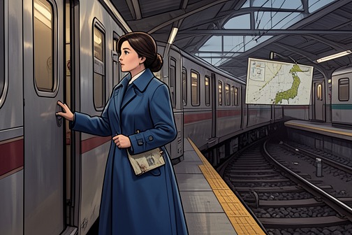 Lucy Fly's departure for Japan from "The Earthquake Bird". Lucy Fly's departure for Japan is both a geographical break and a decision to make distance her form of freedom.