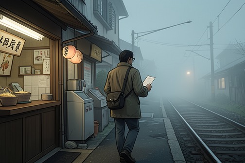 Teiji离开东京前往北海道 from "The Earthquake Bird". Teiji’s departure from Tokyo for Hokkaido is a quiet but decisive separation: after a weekend on Sado Island, he returns changed, leaves a note and undeveloped…