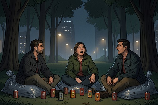 The Yoyogi Park night from "The Earthquake Bird". The Yoyogi Park night is a late-night gathering shared by Lucy Fly, Teiji, and Lily Bridges, remembered as a scene of improvised pleasure that acquires an…