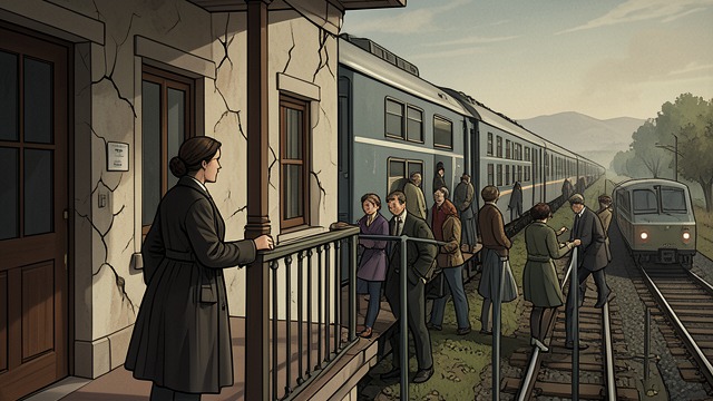 The Balcony Routine from "The Earthquake Bird". The Balcony Routine Watching the Station Lucy watches passengers board and leave the train from Mrs. Katoh’s balcony.