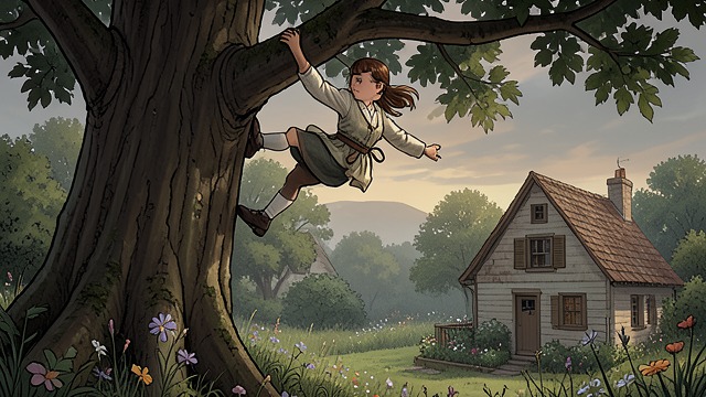The Child in the Tree from "The Earthquake Bird". The Child in the Tree Choosing an Observation Point Lucy often climbs the apple tree to read and watch from above.