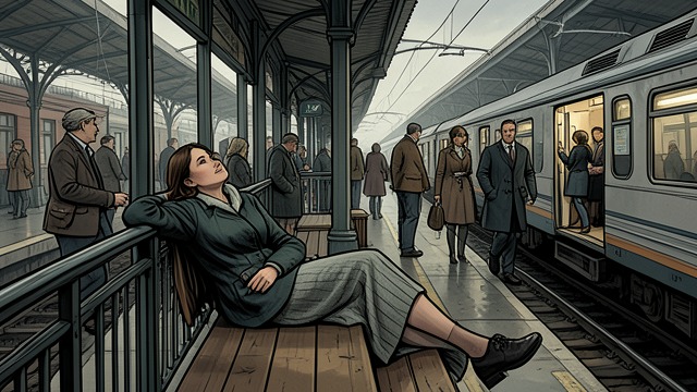 A Station From the Balcony from "The Earthquake Bird". A Station From the Balcony Watching Departures Lucy lies on the balcony and watches people fill and empty a nearby platform.