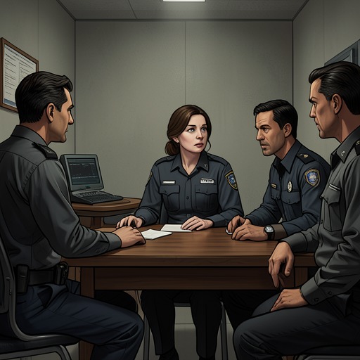 The Police Interrogation from "The Earthquake Bird". This flow traces the questioning of Lucy Fly as investigators test her account, reveal new evidence, and elicit an invented confession.