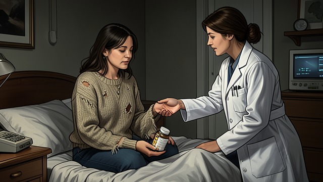 The Missing Medication Crisis from "Up". The Missing Medication Crisis Means within reach Beatrice finds the medication bag that staff have misplaced and sits alone with it in her room.