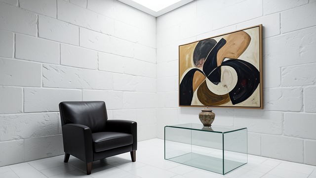Luxury Showroom from "American Psycho". Luxury Showroom Curated Interior The apartment displays art, electronics, marble, designer furniture, and carefully arranged objects.