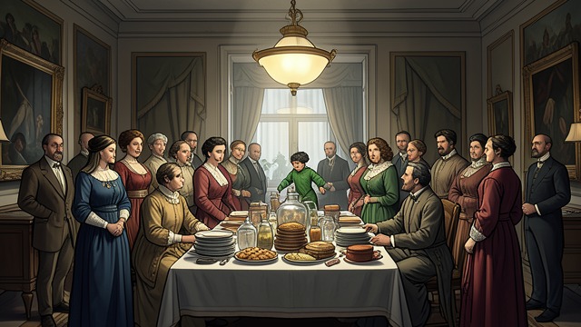 Party Arrival from "American Psycho". Party Arrival Seasonal Excess Evelyn's home is filled with food, alcohol, decorations, servants, and socially prominent guests.