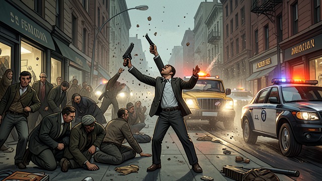 Urban Violence from "American Psycho". Urban Violence Sudden Threat A saxophonist, taxi driver, police officers, and bystanders become caught in Bateman's shooting spree.