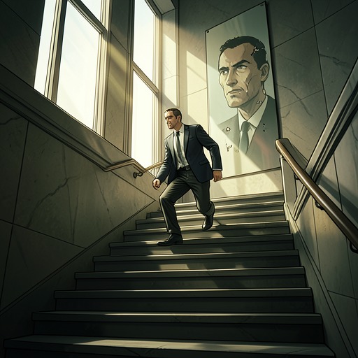Bateman's Masked Ascent from "American Psycho". This flow traces Patrick Bateman's rise through Wall Street privilege as his polished public identity increasingly conceals psychic disintegration and violence.