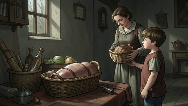 The Family’s Ham from "The Best Christmas Pageant Ever". A Useful Present Leaves the Basket Food from the Church The Herdmans have received a Christmas food basket that includes a ham.