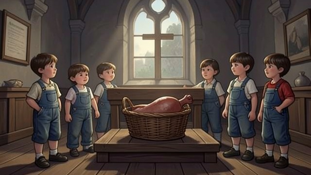 The Ham at the Manger from "The Best Christmas Pageant Ever". A Gift from Home An Unexpected Offering The brothers bring the family’s Christmas-basket ham and place it before the manger.